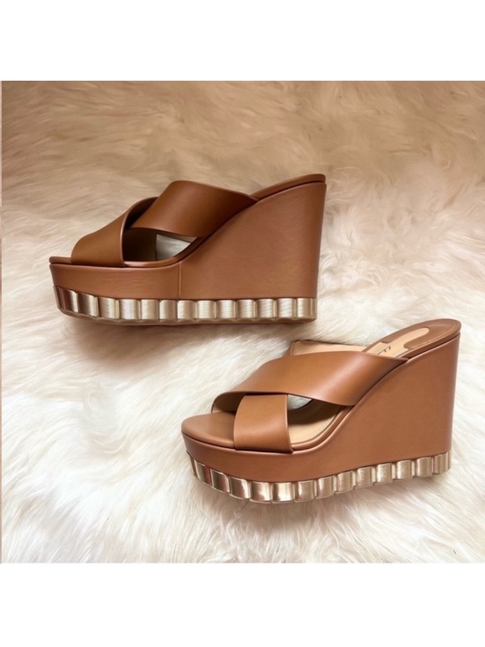 New! Salvatore Ferragamo Nicosia Brown Leather Platform Wedge Sandals - Picture 7 of 11